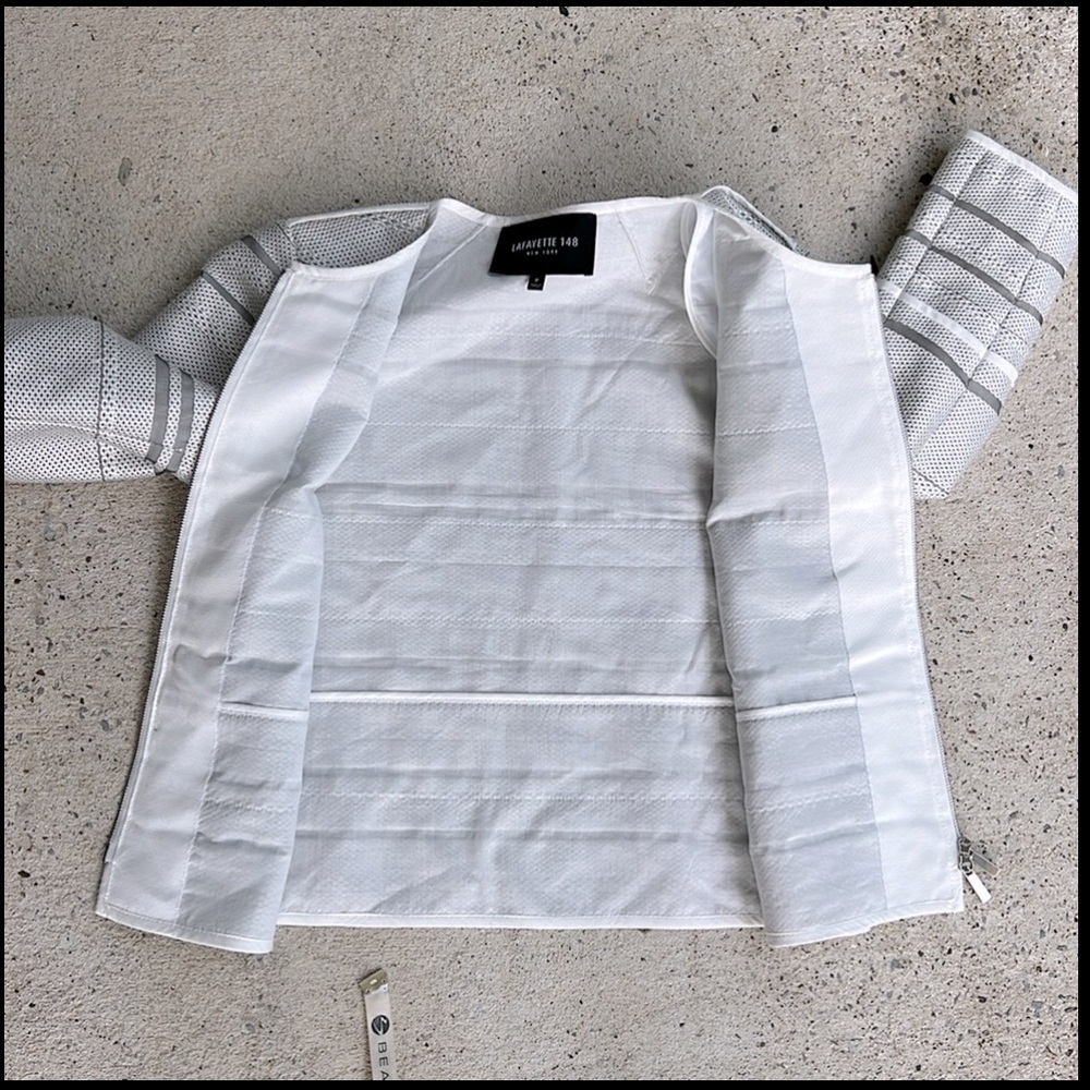 Lafayette 148 NY Tilda Translucent White/ Gray Striped Cropped Jacket Size XS - Picture 5 of 12